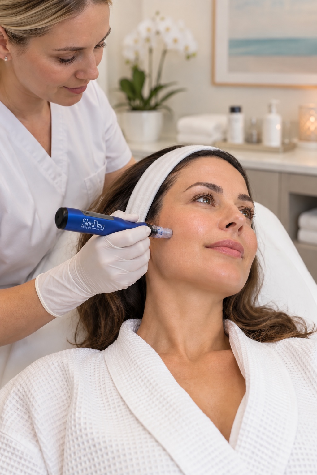 Illustration of a clinician performing microneedling